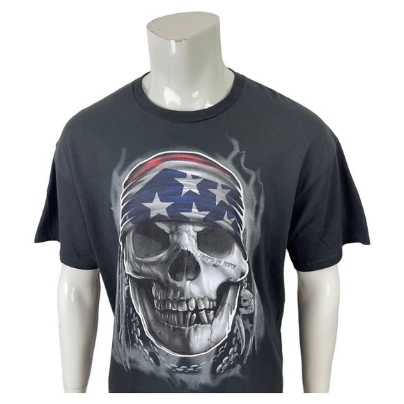 Delta Mens XL Pro Weight Black Crew-neck Biker T-Shirt Skull Liberty Or Death - Picture 6 of 10